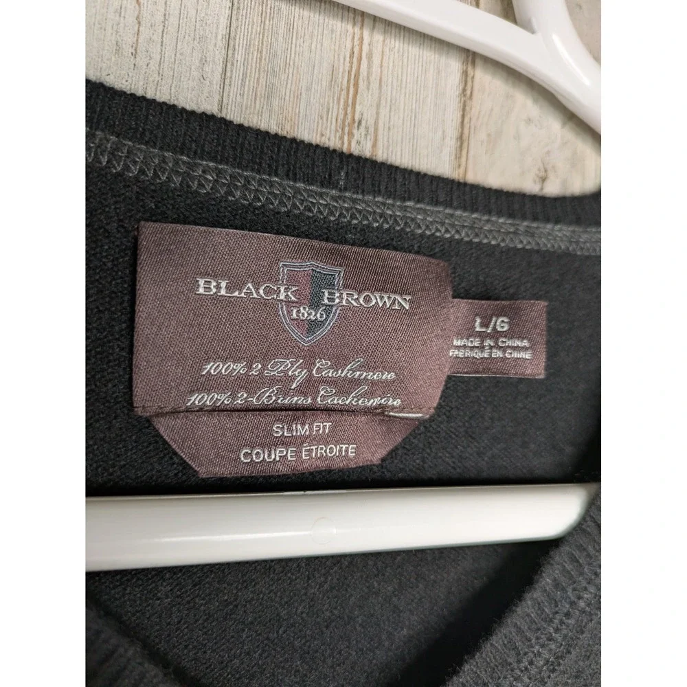 Black Brown 1826 Men's 100%‎ 2-Ply Cashmere V-Neck Sweater Black Men's Large